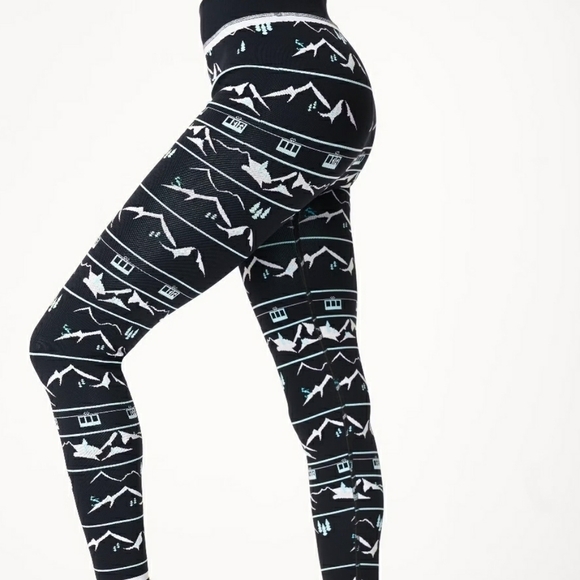 Sweaty Betty Ski Lift Leggings Thermal Base Layer Size Large Navy Blue Ski Print - Picture 1 of 11